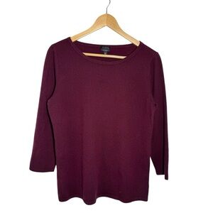 Talbots Size L Burgundy Wine 100% Cashmere Crew Neck 3/4 Sleeve Soft Sweater